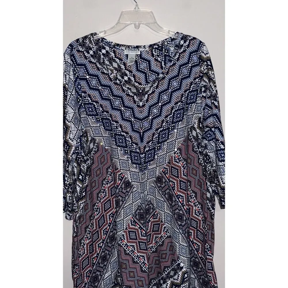 Catherines Tunic Top 1x 18/20 Aztec Embellished Sequin 3/4 Sleeve Blouse Cotton‎